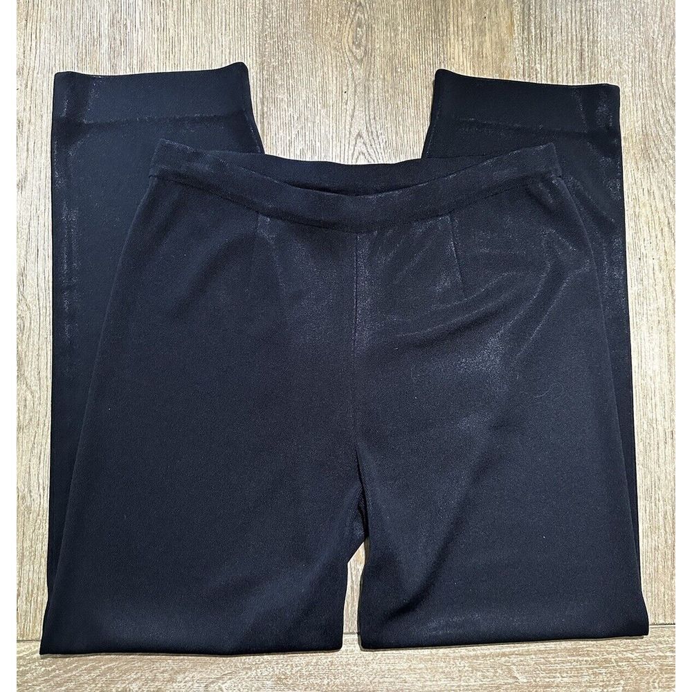 Misook Pants Womens Medium M Black Straight Pull On Stretch Slinky Knit Travel